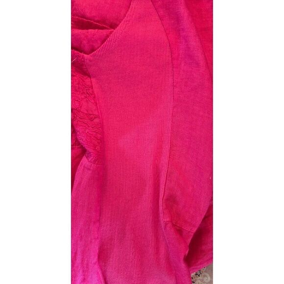 Pink Sleeveless Crinkled Linen Embroidered Tunic Top For Women - Picture 9 of 10